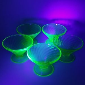 Green Swirl Vaseline Glass Swirl Sherbert Dishes